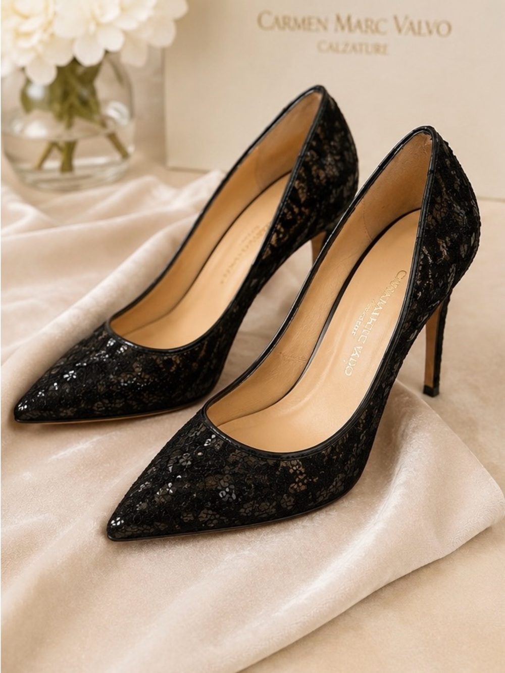 Carmen Marc Valvo Calzature Black Embellished Pumps – Made in Italy – Size 37.5